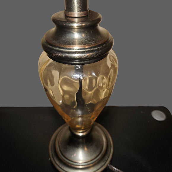 Amber Glass & Bronze Metal Table Lamp 14" Vintage Style Accent Light - Picture 4 of 6